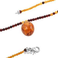 925 Sterling Silver Natural Multi Color Amber Necklace Jewelry Gift Size 29