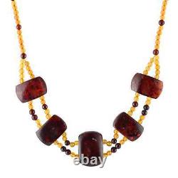 925 Sterling Silver Natural Multi Colored Amber Necklace Jewelry Gift Size 22