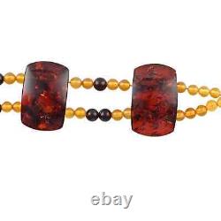 925 Sterling Silver Natural Multi Colored Amber Necklace Jewelry Gift Size 22