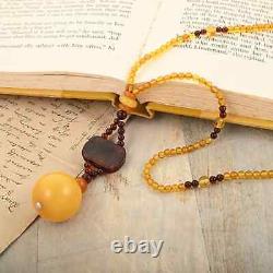 925 Sterling Silver Natural Multi Colored Amber Necklace Jewelry Gift Size 27
