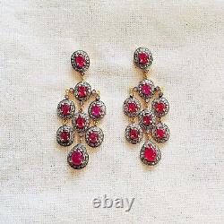 925 Sterling Silver Natural Ruby Pave Diamond Gold Plated Earring Jewelry Gift