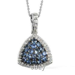 925 Sterling Silver Necklace Pendant Platinum Over Sapphire Size 20 Ct 1.7 Gift