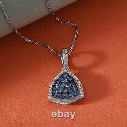 925 Sterling Silver Necklace Pendant Platinum Over Sapphire Size 20 Ct 1.7 Gift