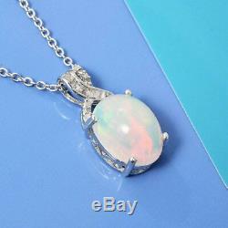925 Sterling Silver Opal Diamond Pendant Necklace Jewelry Gift Size 20'' Ct 3.9