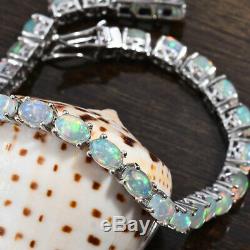 925 Sterling Silver Opal Tennis Bracelet Elegant Jewelry Gift Size 7.25 Ct 8.7