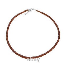 925 Sterling Silver Orange Kyanite Beaded Necklace Jewelry Gift Size 18 Ct 70