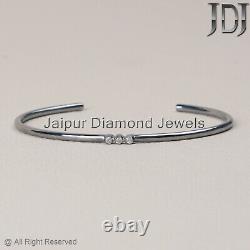 925 Sterling Silver Pave Diamond Cuff Bracelet Handmade Jewelry BRIDEMAIDS GIFT