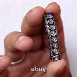 925 Sterling Silver Pave Diamond Rainbow Moonstone Spacer Jewelry Gift For Her
