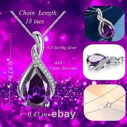 925 Sterling Silver Pendant Necklace Simulated Amethyst Birthstone Jewelry Gifts