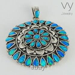 925 Sterling Silver Pendant with Blue Opal Stone Handmade Women VY Jewelry Gift