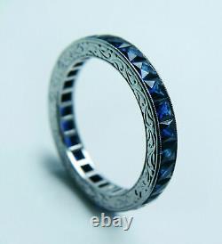 925 Sterling Silver Perfect Art Deco Engagement Gift Eternity Band 5 Ct Sapphire