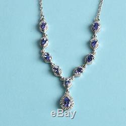 925 Sterling Silver Platinum Over Blue Tanzanite Necklace Jewelry Gift Size 18