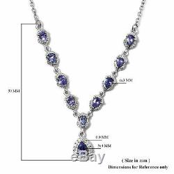 925 Sterling Silver Platinum Over Blue Tanzanite Necklace Jewelry Gift Size 18
