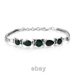 925 Sterling Silver Platinum Over Emerald Bracelet Jewelry Gift Size 7.5 Ct 6.5