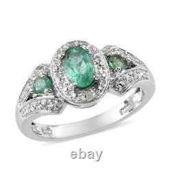 925 Sterling Silver Platinum Over Emerald Halo Ring Jewelry Gift Size 5 Ct 0.9
