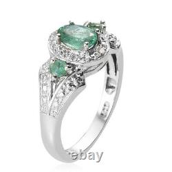 925 Sterling Silver Platinum Over Emerald Halo Ring Jewelry Gift Size 5 Ct 0.9