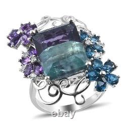 925 Sterling Silver Platinum Over Fluorite Ring Jewelry Gift Size 9.5 Ct 13.2