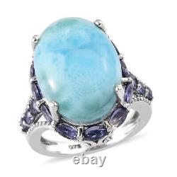 925 Sterling Silver Platinum Over Larimar Iolite Ring Jewelry Gift Size 6 Ct 12