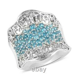 925 Sterling Silver Platinum Over Neon Apatite Ring Jewelry Gift Size 8 Ct 2.2