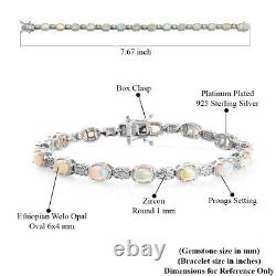 925 Sterling Silver Platinum Over Opal Zircon Bracelet Jewelry Gift Size 7.25