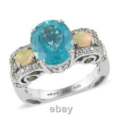 925 Sterling Silver Platinum Over Topaz Opal Ring Jewelry Gift Size 9 Ct 7.4