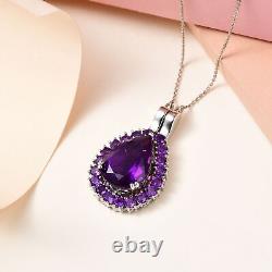 925 Sterling Silver Platinum Plated Amethyst Necklace Jewelry Gift Size 18 Ct