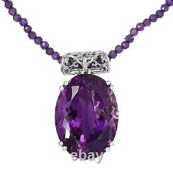 925 Sterling Silver Platinum Plated Amethyst Pendant Necklace Size 20 Ct 103