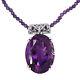 925 Sterling Silver Platinum Plated Amethyst Pendant Necklace Size 20 Ct 103