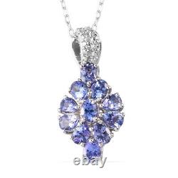 925 Sterling Silver Platinum Plated Blue Tanzanite Pendant Jewelry Gift Ct 1.7