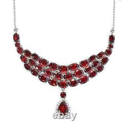 925 Sterling Silver Platinum Plated Natural Garnet Necklace Gift Size 18 Ct 26.3