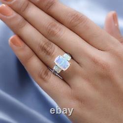 925 Sterling Silver Platinum Plated Natural Opal Ring Jewelry Gift Size 7 Ct 3.3