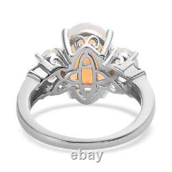 925 Sterling Silver Platinum Plated Natural Opal Ring Jewelry Gift Size 9 Ct 2.8