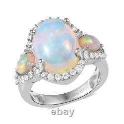 925 Sterling Silver Platinum Plated Natural Welo Opal Ring Jewelry Size 6 Ct 5.5