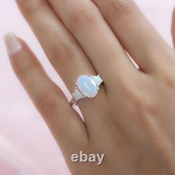 925 Sterling Silver Platinum Plated Opal 3 Stone Ring Jewelry Gift Ct 2.7