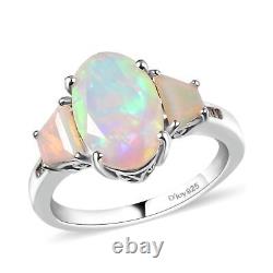 925 Sterling Silver Platinum Plated Opal 3 Stone Ring Jewelry Gift Size 6 Ct 2.7