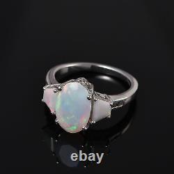925 Sterling Silver Platinum Plated Opal 3 Stone Ring Jewelry Gift Size 6 Ct 2.7
