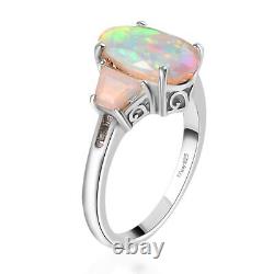 925 Sterling Silver Platinum Plated Opal 3 Stone Ring Jewelry Gift Size 6 Ct 2.7