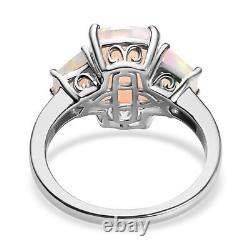 925 Sterling Silver Platinum Plated Opal 3 Stone Ring Jewelry Gift Size 8 Ct 3