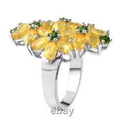 925 Sterling Silver Platinum Plated Opal Flower Ring Jewelry Gift Size 7 Ct 3.7