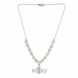 925 Sterling Silver Platinum Plated Opal Necklace Jewelry Gift Size 18 Ct 7