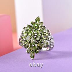 925 Sterling Silver Platinum Plated Peridot Cluster Ring Jewelry Gift Ct 5