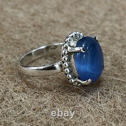 925 Sterling Silver Ring Blue Oval Gemstone Solitaire Ring Jewelry Gift For Her