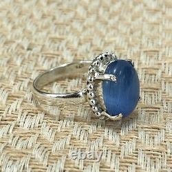 925 Sterling Silver Ring Blue Oval Gemstone Solitaire Ring Jewelry Gift For Her
