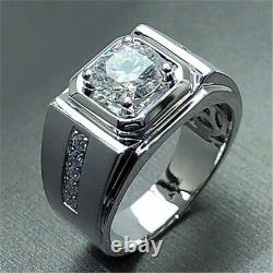 925 Sterling Silver Round Moissanite Adjustable Ring Mens Fashion Jewelry Gift