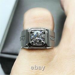 925 Sterling Silver Round Moissanite Adjustable Ring Mens Fashion Jewelry Gift