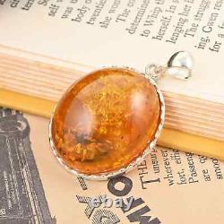 925 Sterling Silver Round Natural Amber Pendant Jewelry Gift for Women