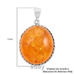 925 Sterling Silver Round Natural Amber Pendant Jewelry Gift for Women