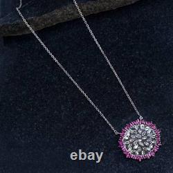 925 Sterling Silver Ruby Baguette Pave Diamond Necklace Jewelry Gift MN