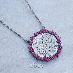 925 Sterling Silver Ruby Baguette Pave Diamond Necklace Jewelry Gift MN