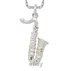 925 Sterling Silver Saxophone Necklace 24 inch Music Lover's Jewelry Gift